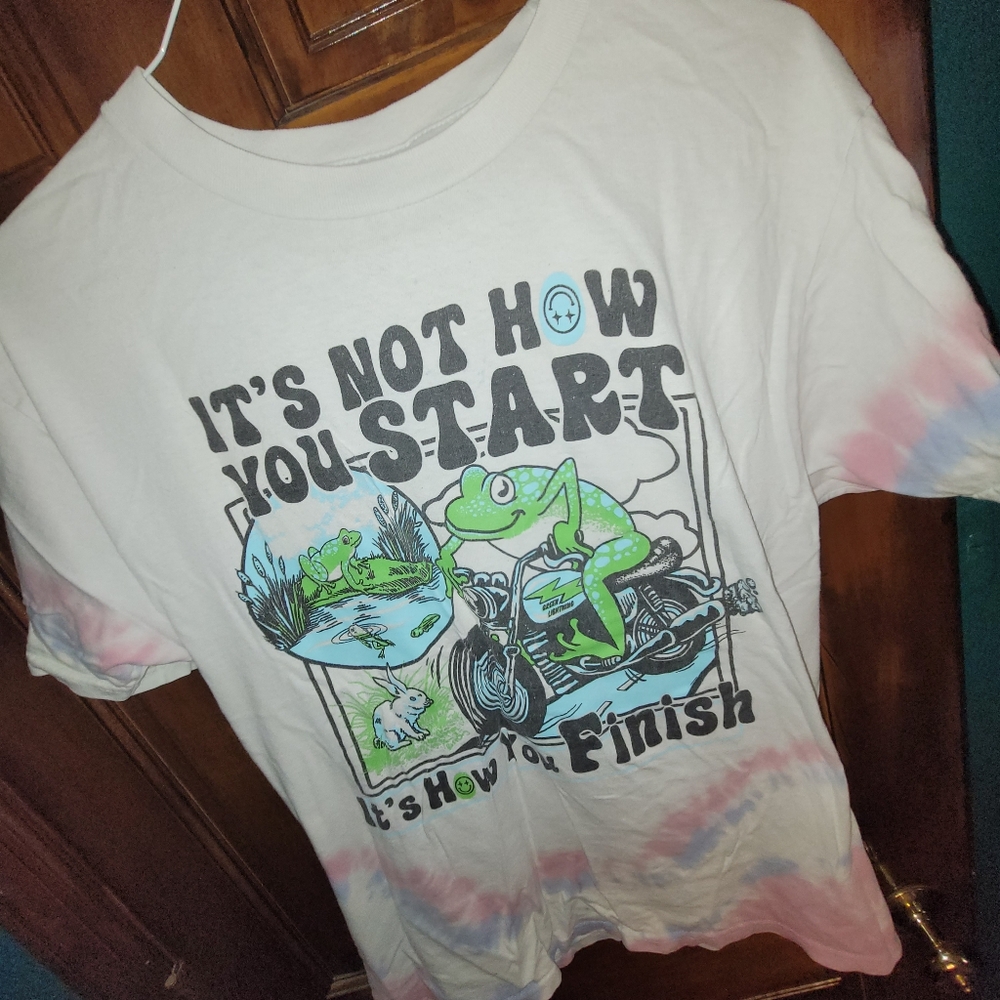 Mens - White Graphic Tee with Tie-Dye Accents